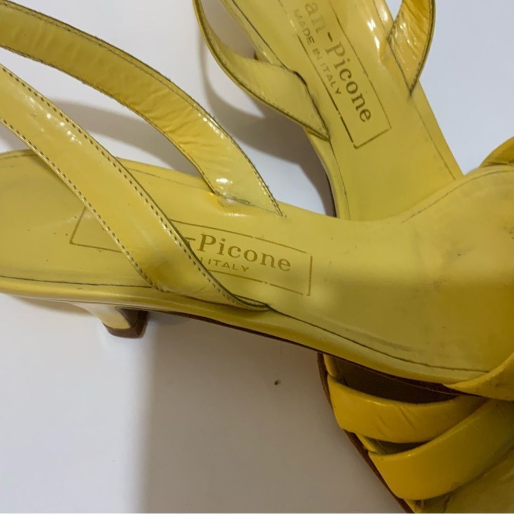 Vintage Evan Picone Yellow patent Leather Kitten Heel Pumps slingback sandals - Picture 4 of 9